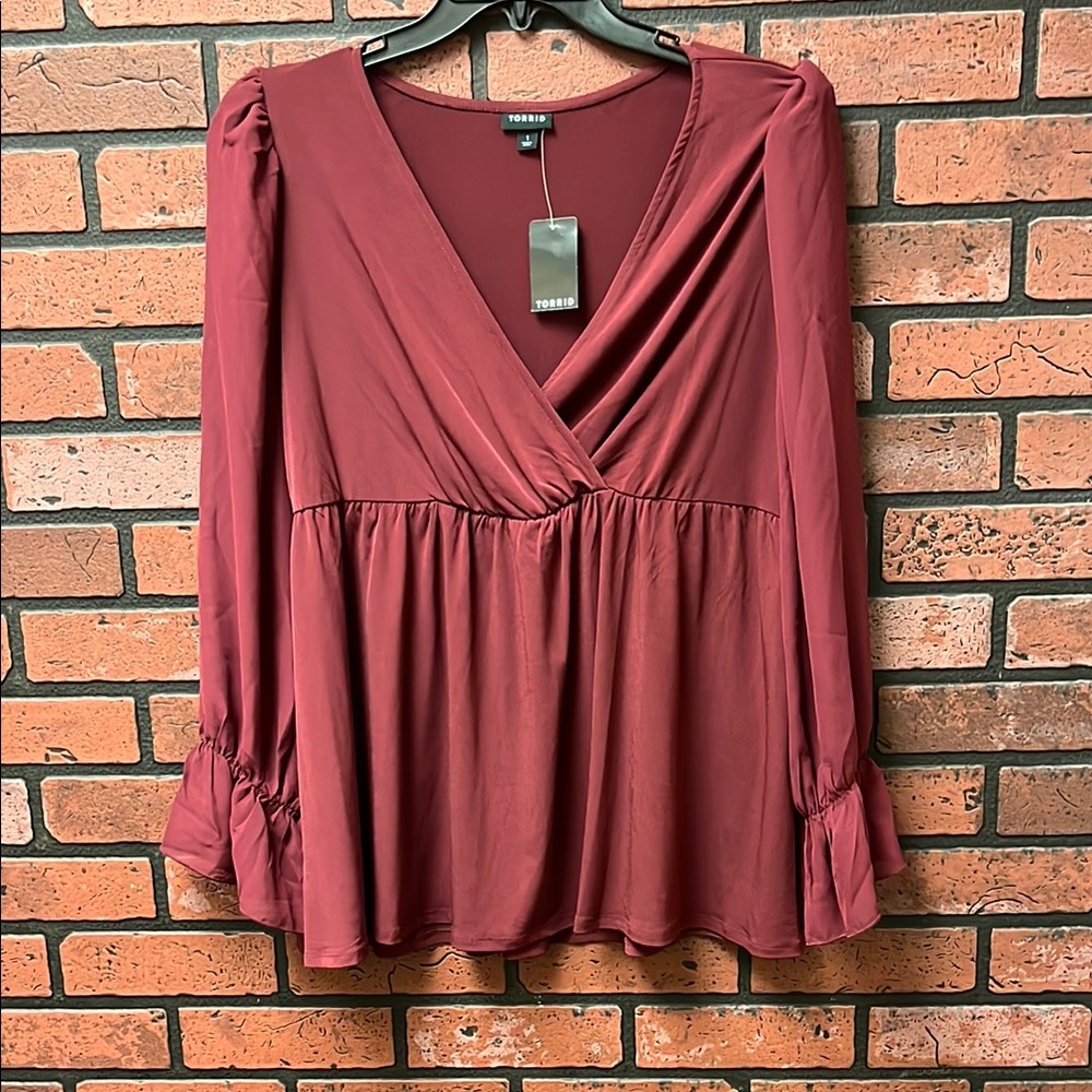 Torrid Red Bell Sleeve Wrap Blouse
